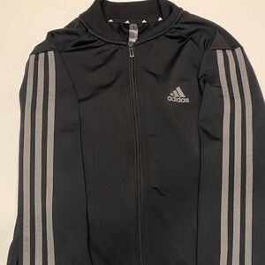 Black Adidas zip-up with grey stripes